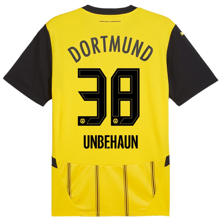 Kids Football Luca Unbehaun #38 Yellow Black Home Jersey 2024/25 T-Shirt Nz