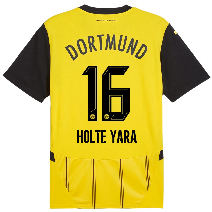 Kids Football Ten Holte Yara #16 Yellow Black Home Jersey 2024/25 T-Shirt Nz