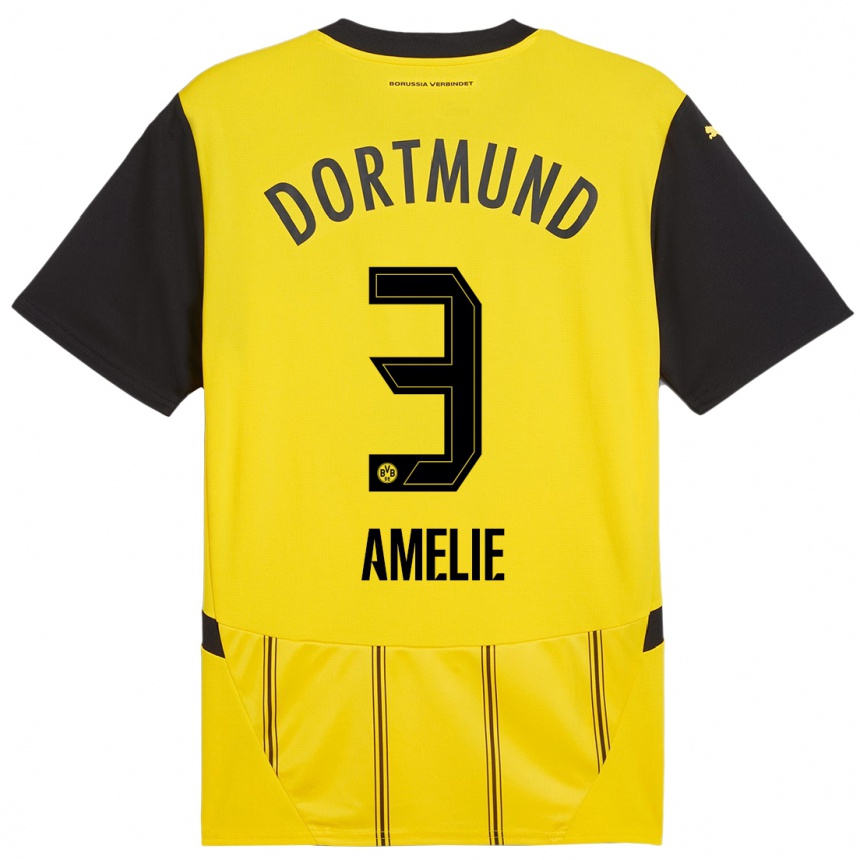 Kids Football Berger Amelie #3 Yellow Black Home Jersey 2024/25 T-Shirt Nz