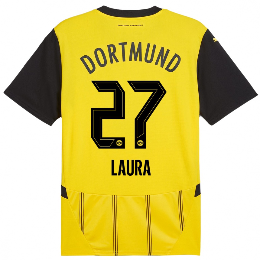 Kids Football Van Der Heijden Laura #27 Yellow Black Home Jersey 2024/25 T-Shirt Nz