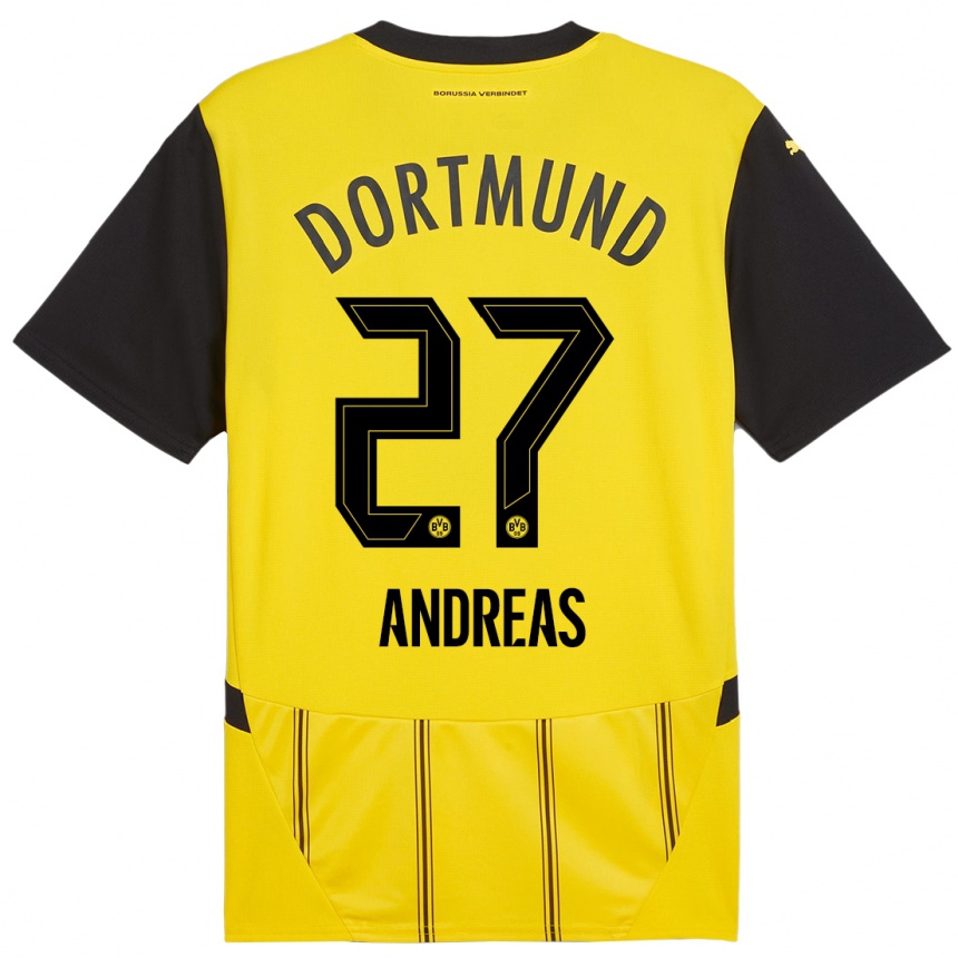 Kids Football Kuno Andreas #27 Yellow Black Home Jersey 2024/25 T-Shirt Nz