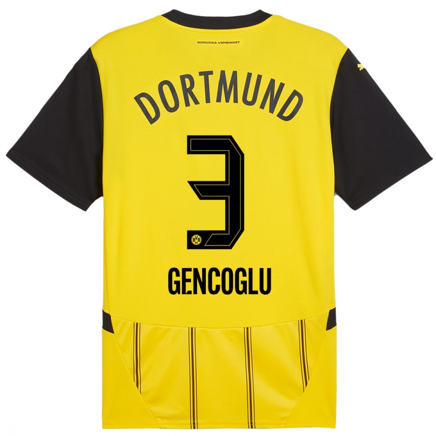 Kids Football Tekin Gencoglu #3 Yellow Black Home Jersey 2024/25 T-Shirt Nz