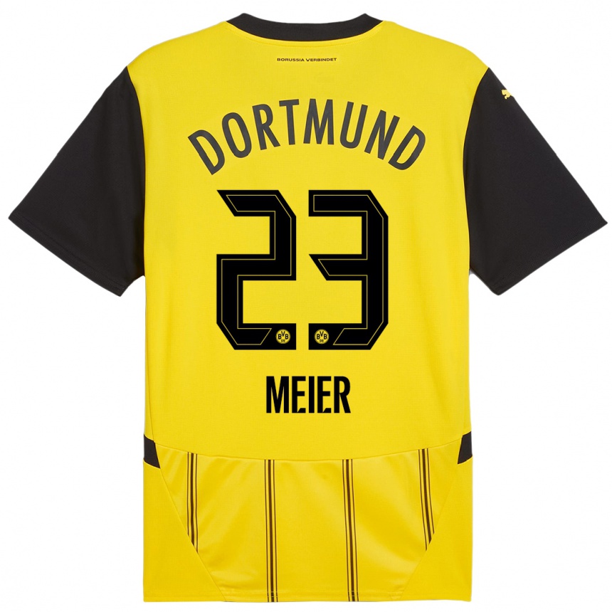 Kids Football Maximilian Meier #23 Yellow Black Home Jersey 2024/25 T-Shirt Nz