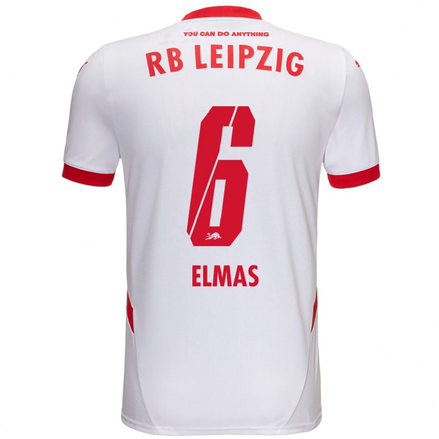 Kids Football Eljif Elmas #6 White Red Home Jersey 2024/25 T-Shirt Nz