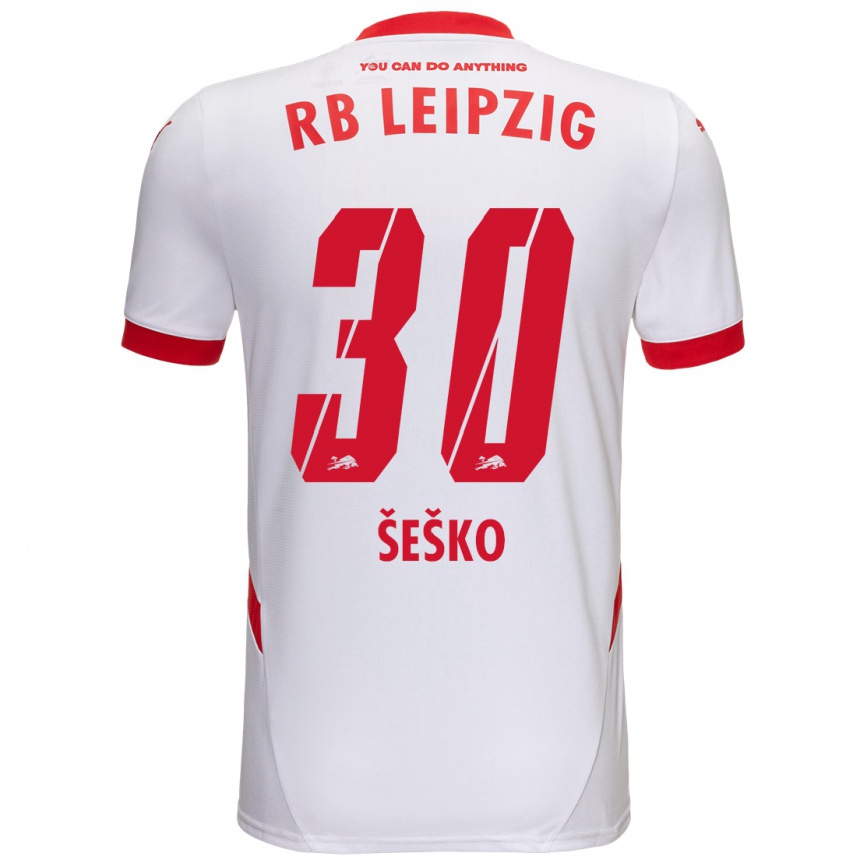 Kids Football Benjamin Sesko #30 White Red Home Jersey 2024/25 T-Shirt Nz