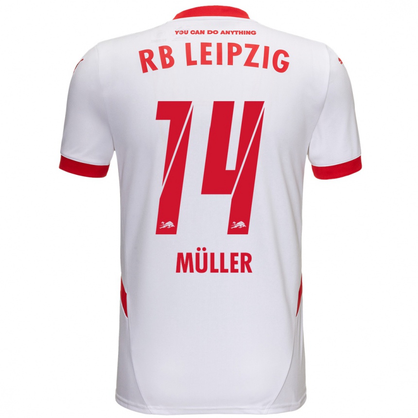 Kids Football Hannes Müller #14 White Red Home Jersey 2024/25 T-Shirt Nz