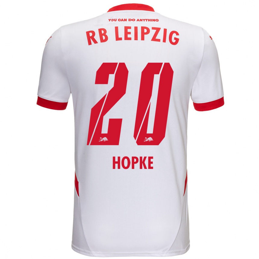 Kids Football Hannes Hopke #20 White Red Home Jersey 2024/25 T-Shirt Nz