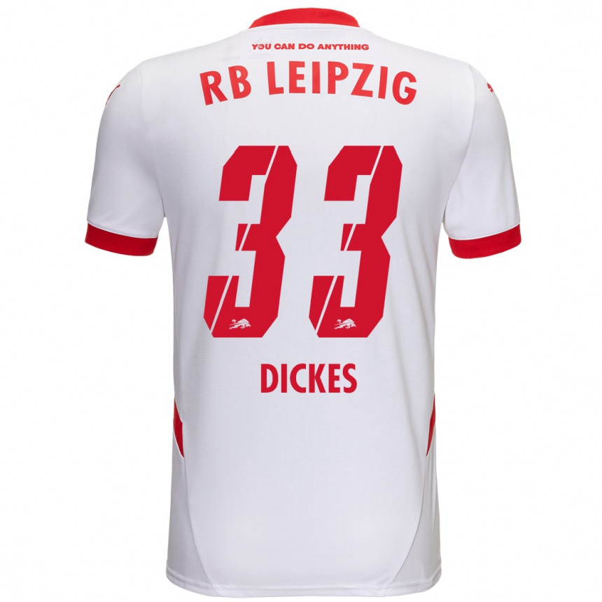 Kids Football Fernando Dickes #33 White Red Home Jersey 2024/25 T-Shirt Nz