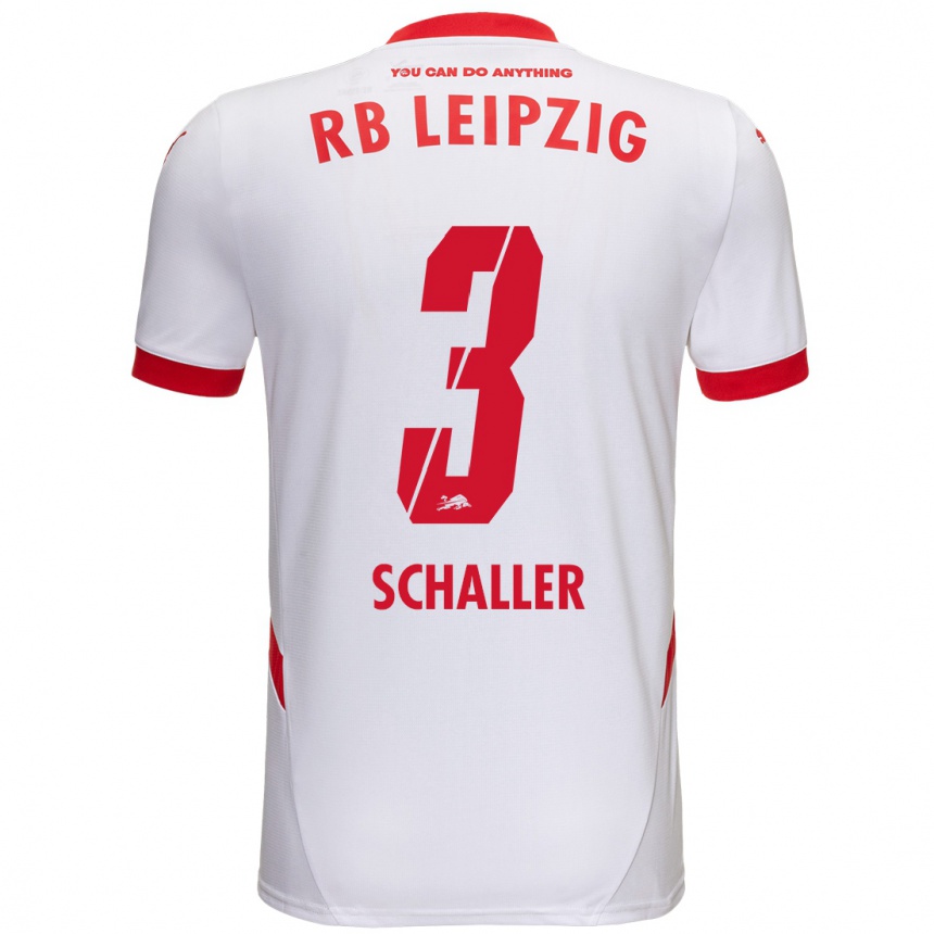 Kids Football Josefine Schaller #3 White Red Home Jersey 2024/25 T-Shirt Nz