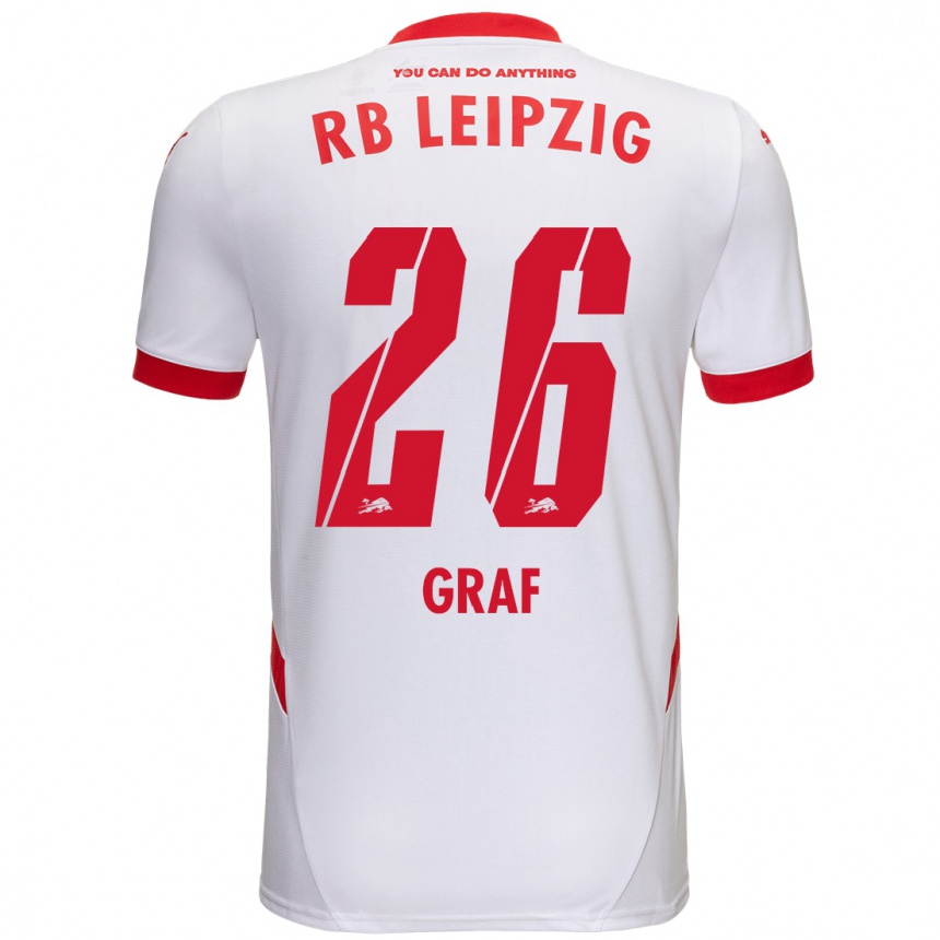 Kids Football Luca Maria Graf #26 White Red Home Jersey 2024/25 T-Shirt Nz