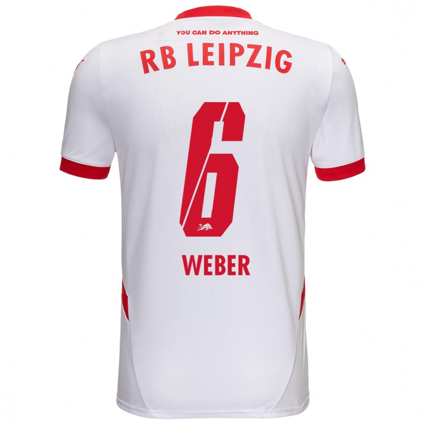 Kids Football Samuel Weber #6 White Red Home Jersey 2024/25 T-Shirt Nz