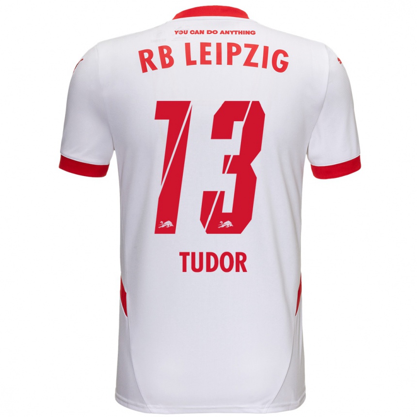 Kids Football Aaron Tudor #13 White Red Home Jersey 2024/25 T-Shirt Nz