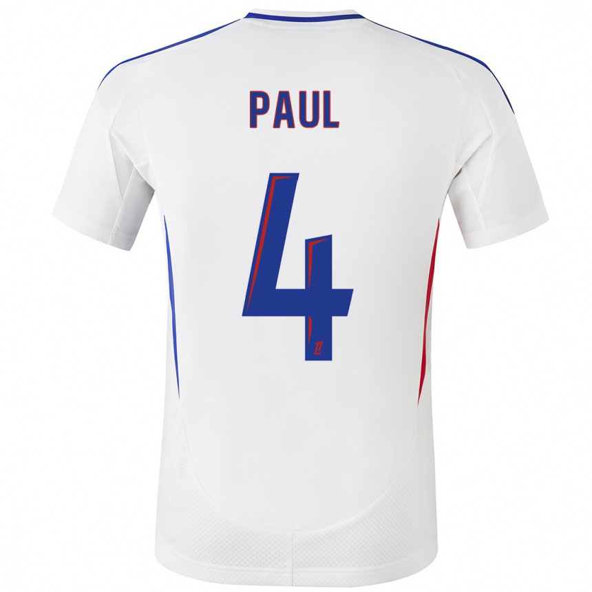 Kids Football Paul Akouokou #4 White Blue Home Jersey 2024/25 T-Shirt Nz