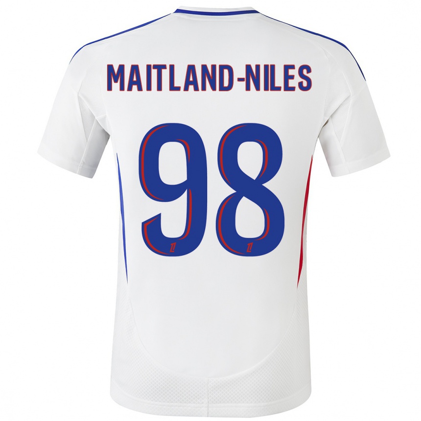 Kids Football Ainsley Maitland-Niles #98 White Blue Home Jersey 2024/25 T-Shirt Nz