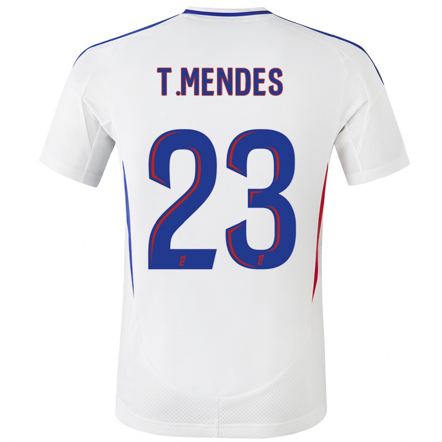 Kids Football Thiago Mendes #23 White Blue Home Jersey 2024/25 T-Shirt Nz