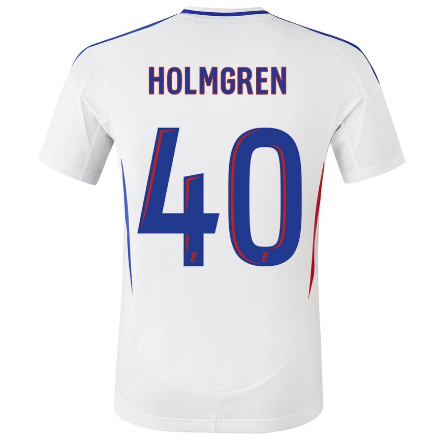 Kids Football Emma Holmgren #40 White Blue Home Jersey 2024/25 T-Shirt Nz