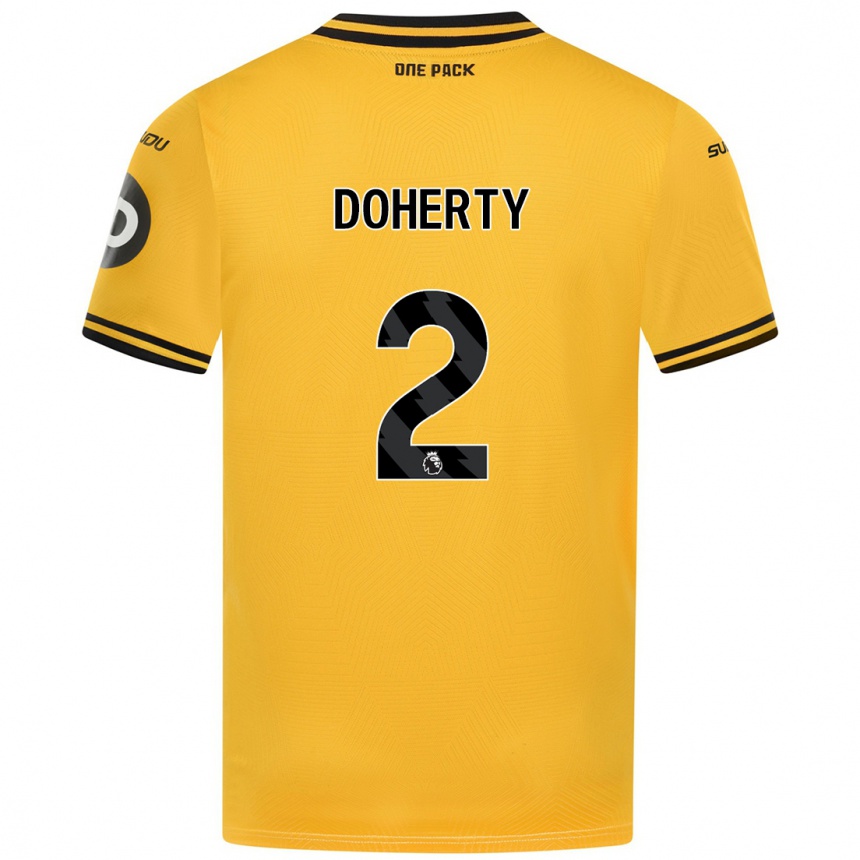 Kids Football Matt Doherty #2 Yellow Home Jersey 2024/25 T-Shirt Nz