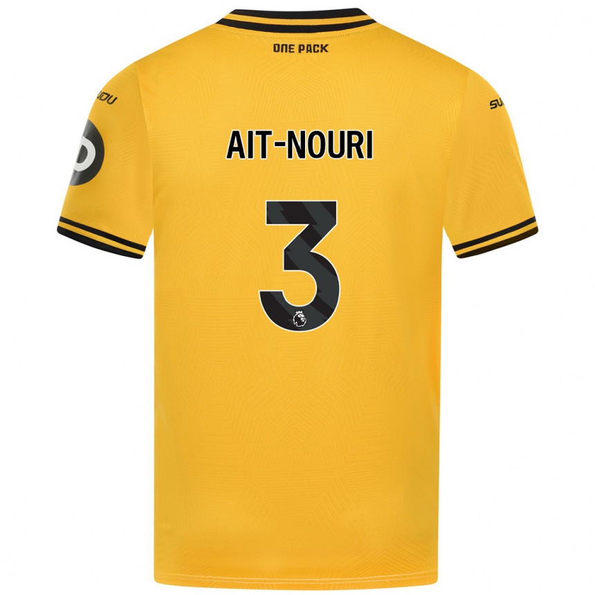 Kids Football Rayan Aït-Nouri #3 Yellow Home Jersey 2024/25 T-Shirt Nz