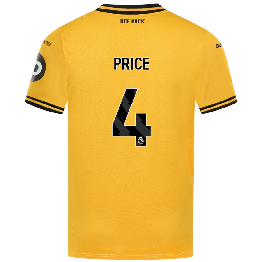 Kids Football Anna Price #4 Yellow Home Jersey 2024/25 T-Shirt Nz