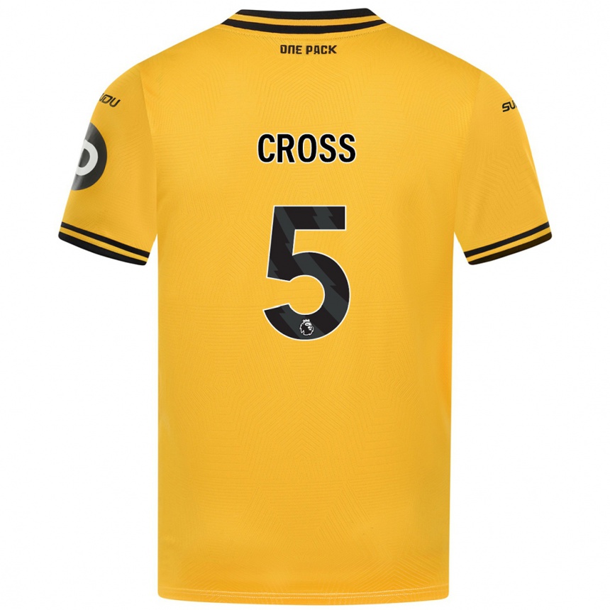 Kids Football Emma Cross #5 Yellow Home Jersey 2024/25 T-Shirt Nz