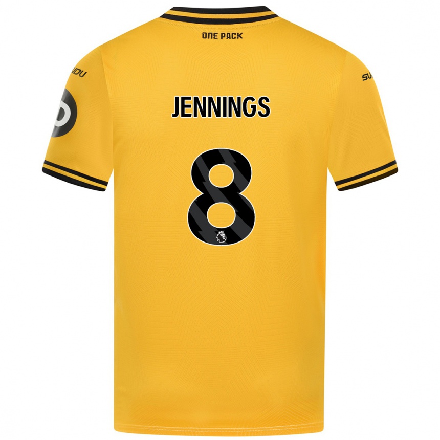 Kids Football Shannie Jennings #8 Yellow Home Jersey 2024/25 T-Shirt Nz