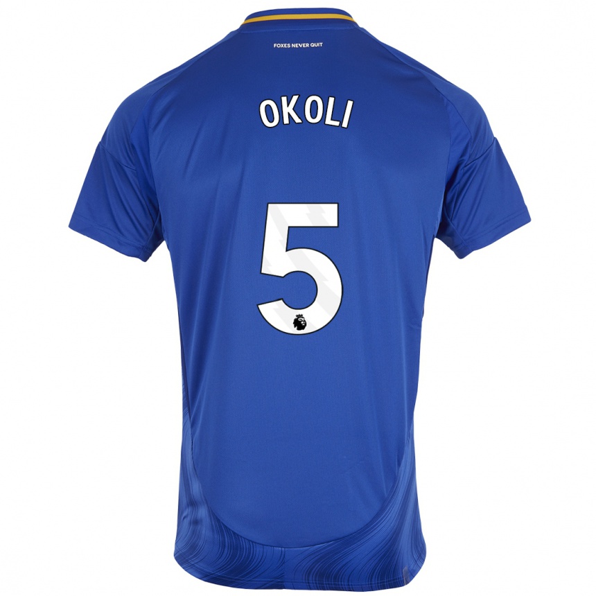 Kids Football Caleb Okoli #5 Blue White Home Jersey 2024/25 T-Shirt Nz