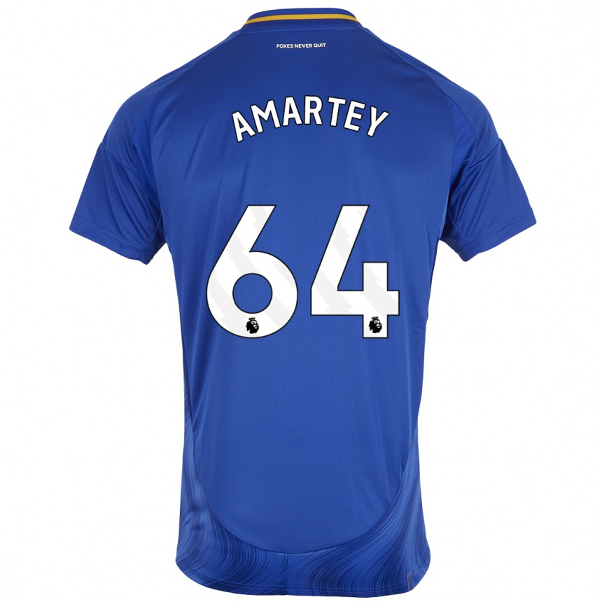 Kids Football Bobby Amartey #64 Blue White Home Jersey 2024/25 T-Shirt Nz