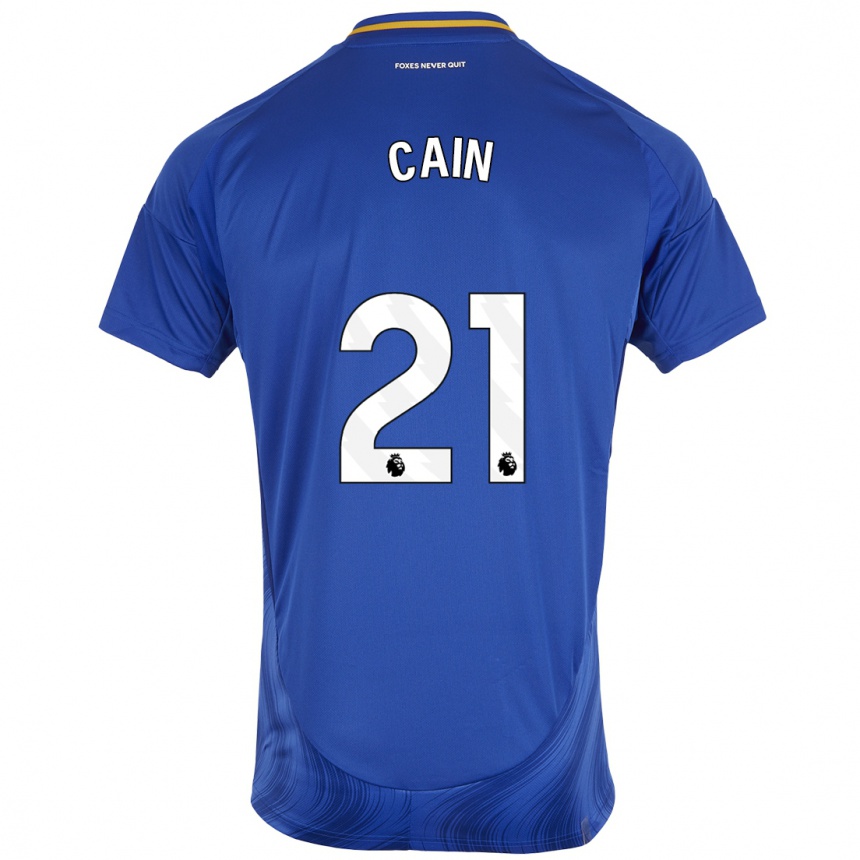 Kids Football Hannah Cain #21 Blue White Home Jersey 2024/25 T-Shirt Nz