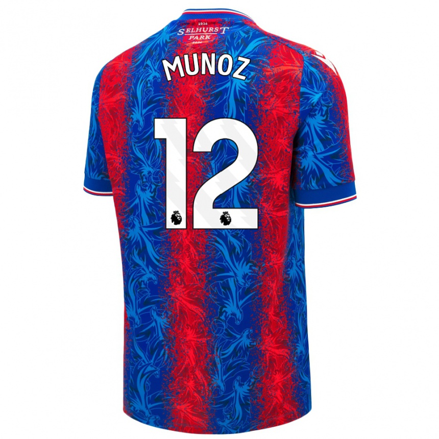 Kids Football Daniel Muñoz #12 Red Blue Stripes Home Jersey 2024/25 T-Shirt Nz