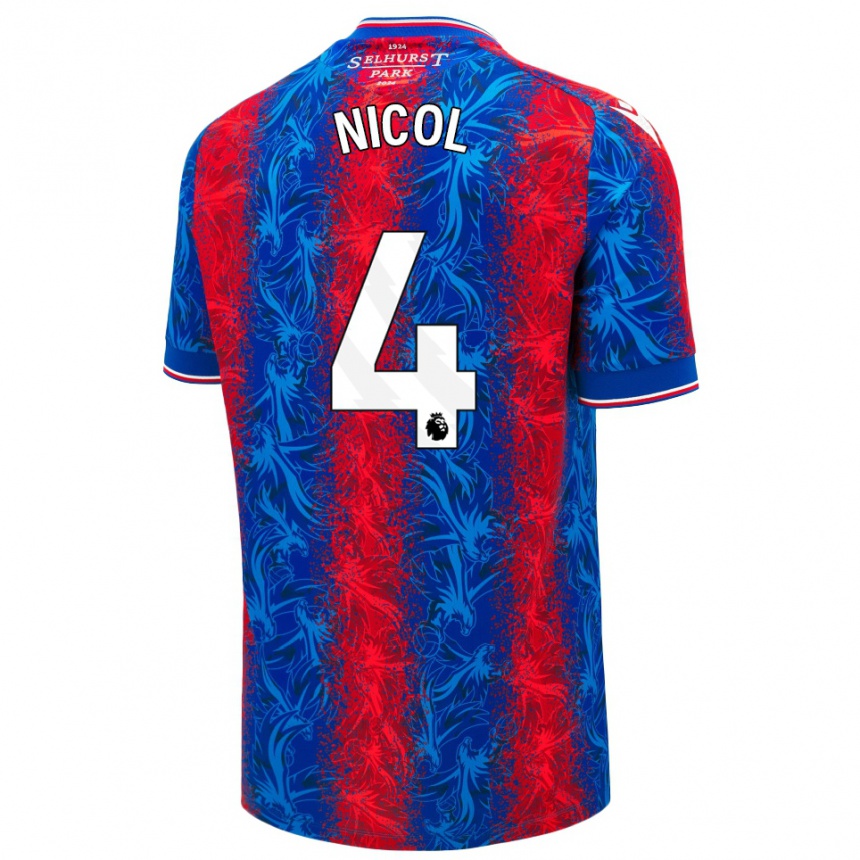 Kids Football Leigh Nicol #4 Red Blue Stripes Home Jersey 2024/25 T-Shirt Nz