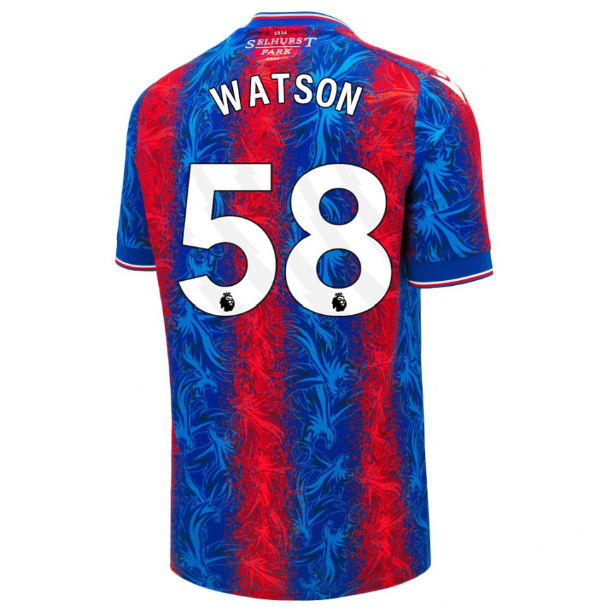 Kids Football Noah Watson #58 Red Blue Stripes Home Jersey 2024/25 T-Shirt Nz