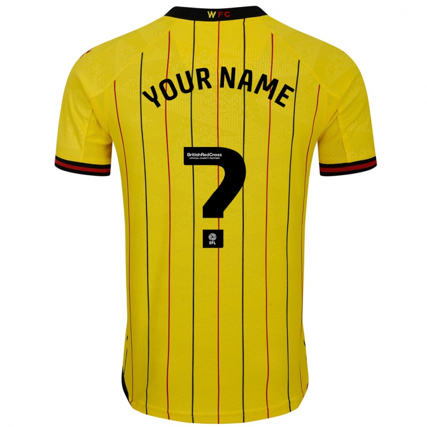 Kids Football Your Name #0 Yellow Black Home Jersey 2024/25 T-Shirt Nz