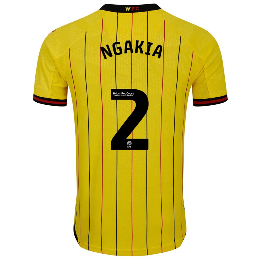 Kids Football Jeremy Ngakia #2 Yellow Black Home Jersey 2024/25 T-Shirt Nz