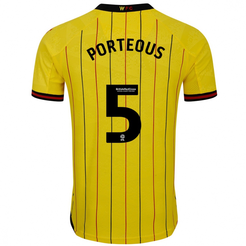 Kids Football Ryan Porteous #5 Yellow Black Home Jersey 2024/25 T-Shirt Nz