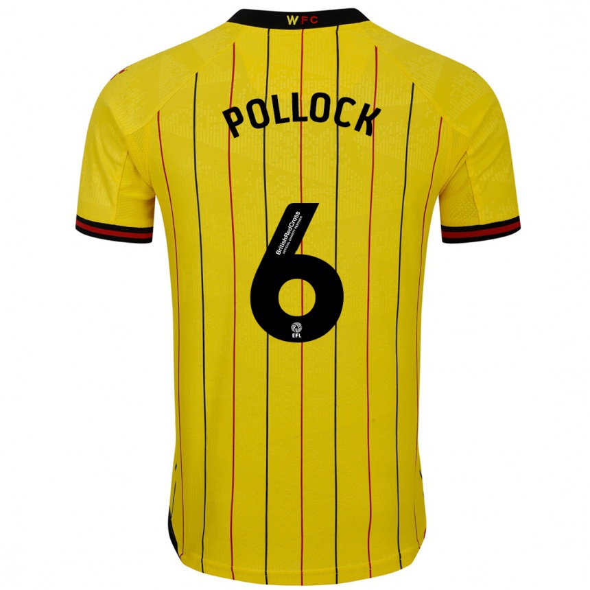 Kids Football Mattie Pollock #6 Yellow Black Home Jersey 2024/25 T-Shirt Nz