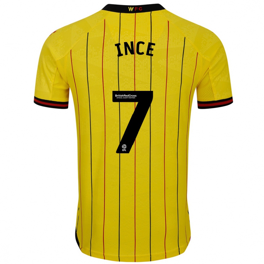 Kids Football Tom Ince #7 Yellow Black Home Jersey 2024/25 T-Shirt Nz