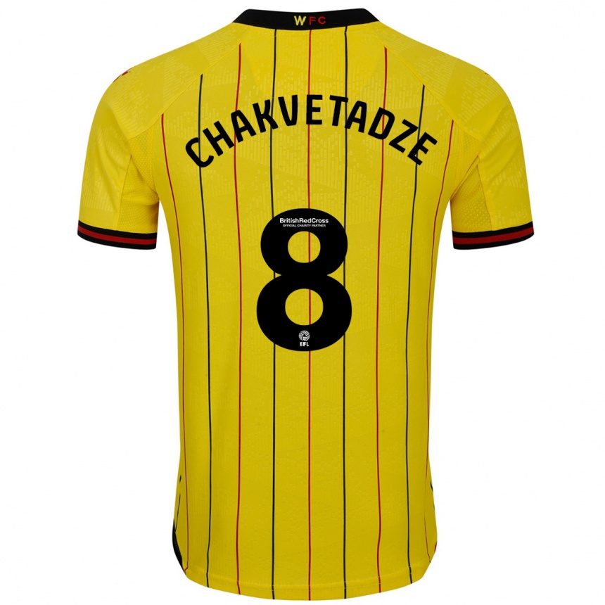 Kids Football Giorgi Chakvetadze #8 Yellow Black Home Jersey 2024/25 T-Shirt Nz