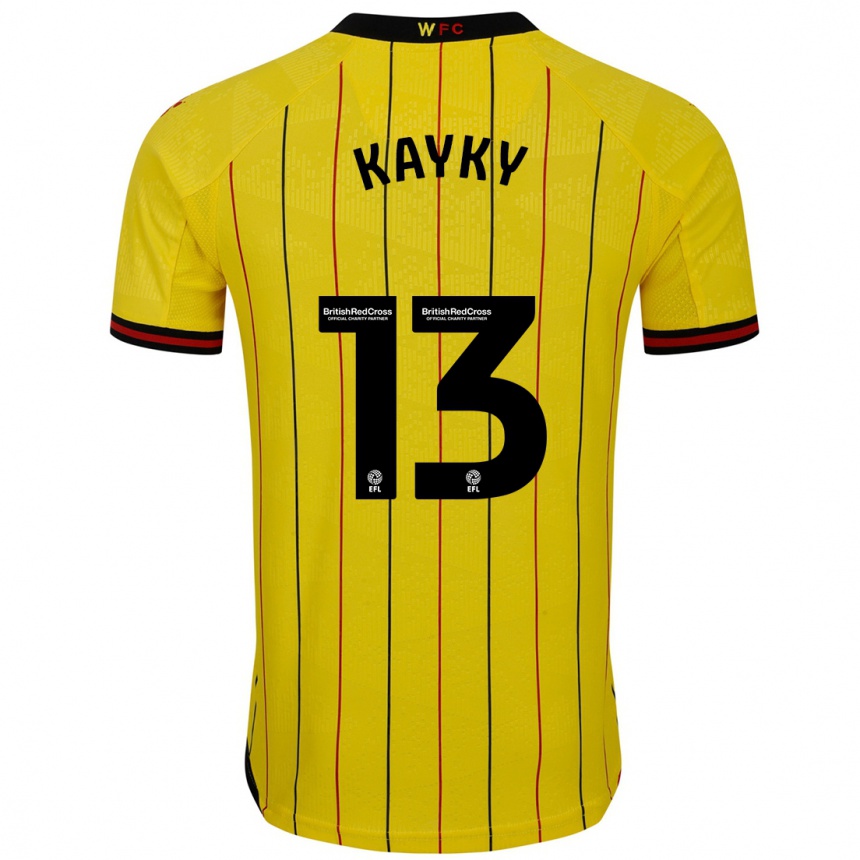 Kids Football Kayky Almeida #13 Yellow Black Home Jersey 2024/25 T-Shirt Nz