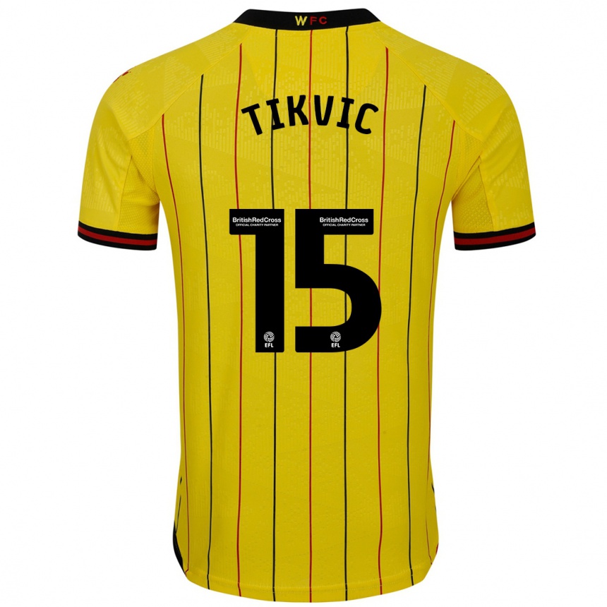 Kids Football Antonio Tikvic #15 Yellow Black Home Jersey 2024/25 T-Shirt Nz