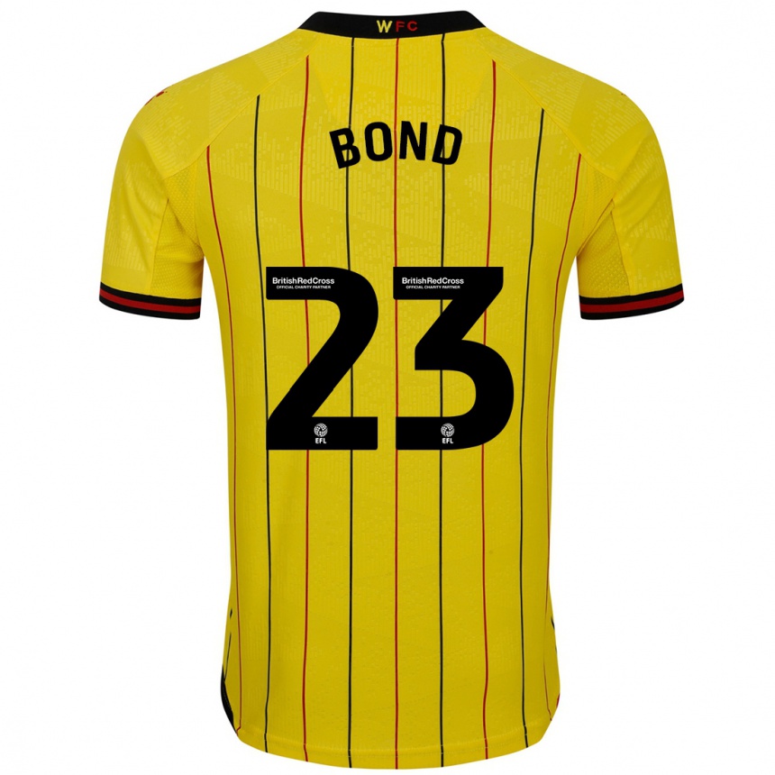 Kids Football Jonathan Bond #23 Yellow Black Home Jersey 2024/25 T-Shirt Nz