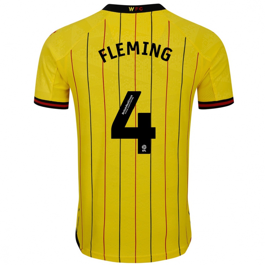 Kids Football Charlotte Fleming #4 Yellow Black Home Jersey 2024/25 T-Shirt Nz