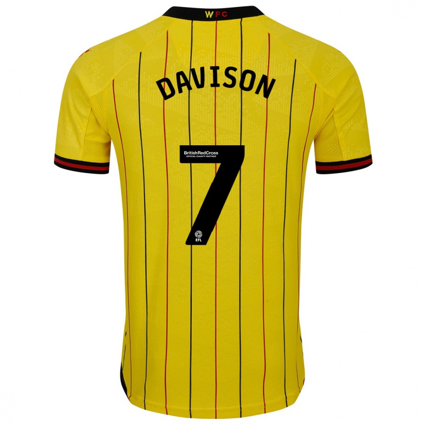 Kids Football Gemma Davison #7 Yellow Black Home Jersey 2024/25 T-Shirt Nz