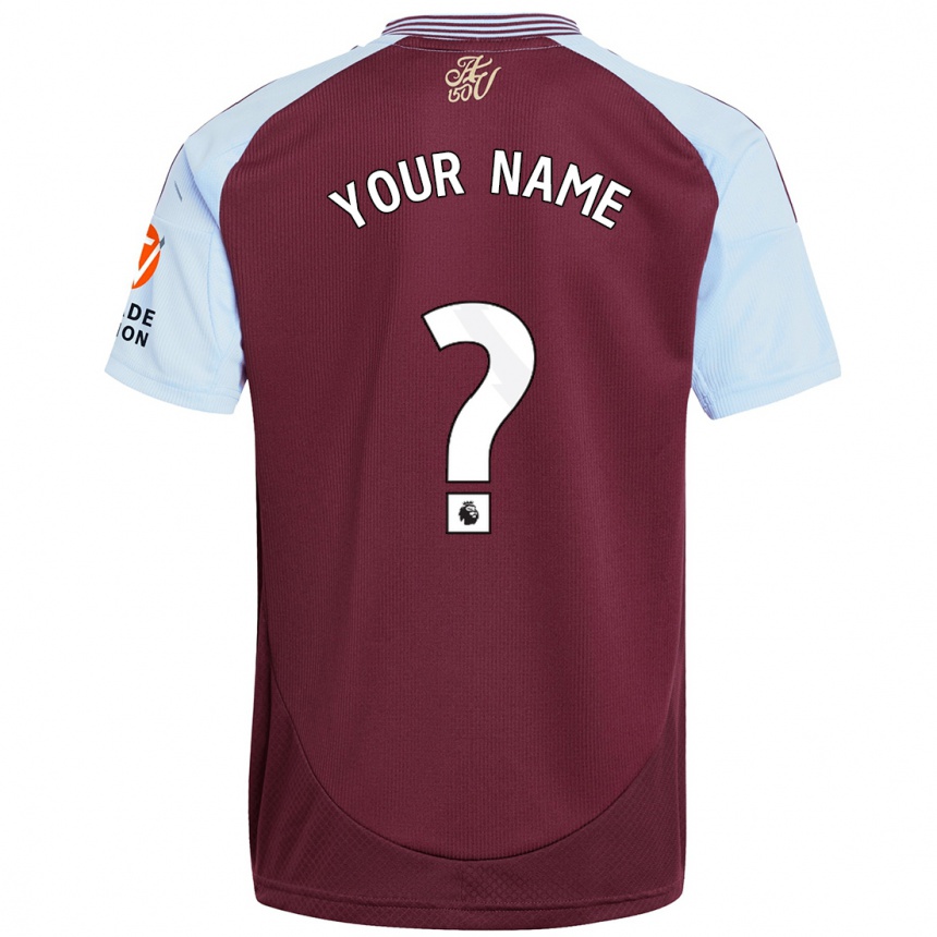 Kids Football Your Name #0 Burgundy Sky Blue Home Jersey 2024/25 T-Shirt Nz