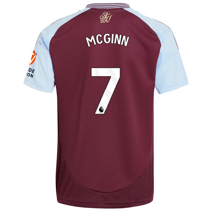 Kids Football John Mcginn #7 Burgundy Sky Blue Home Jersey 2024/25 T-Shirt Nz