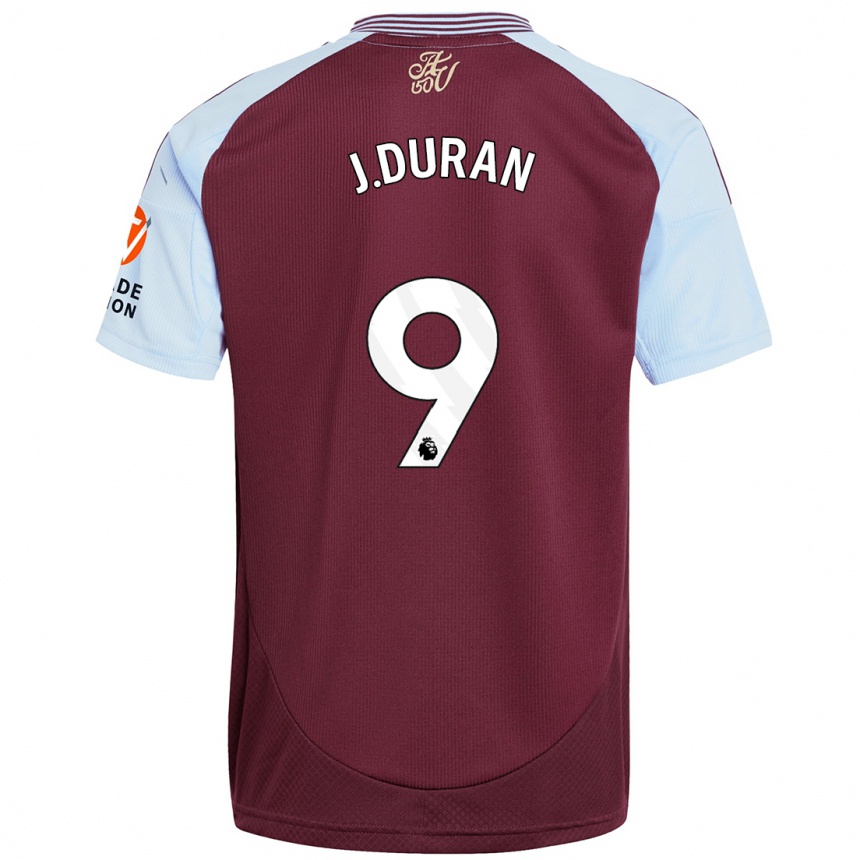 Kids Football Jhon Durán #9 Burgundy Sky Blue Home Jersey 2024/25 T-Shirt Nz