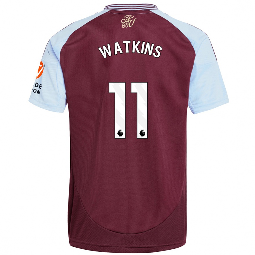 Kids Football Ollie Watkins #11 Burgundy Sky Blue Home Jersey 2024/25 T-Shirt Nz