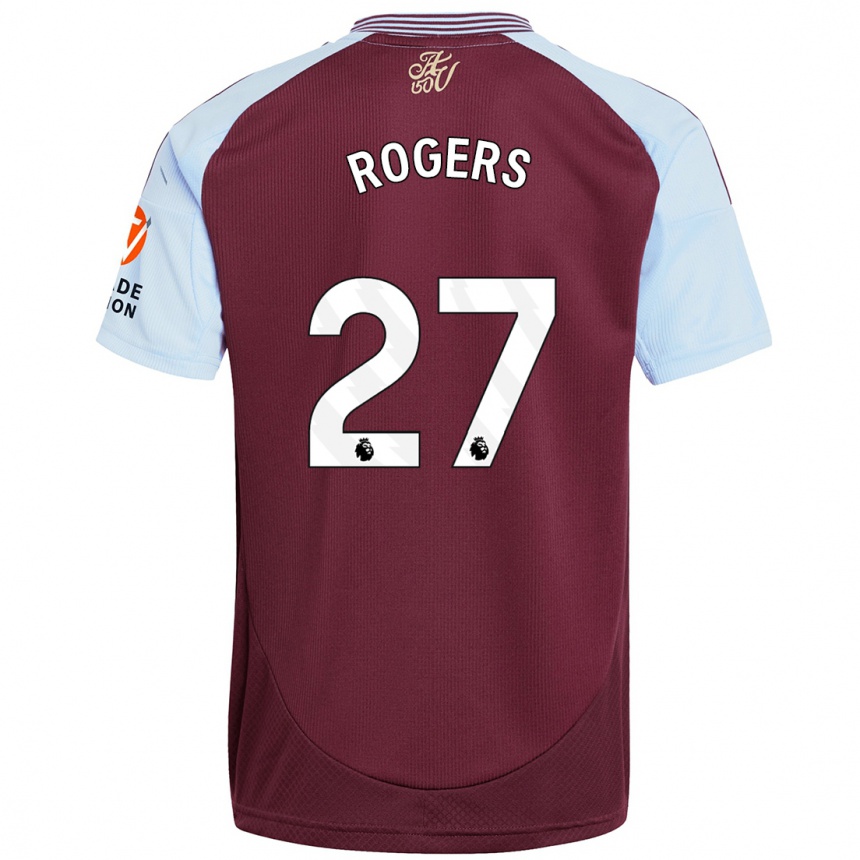 Kids Football Morgan Rogers #27 Burgundy Sky Blue Home Jersey 2024/25 T-Shirt Nz