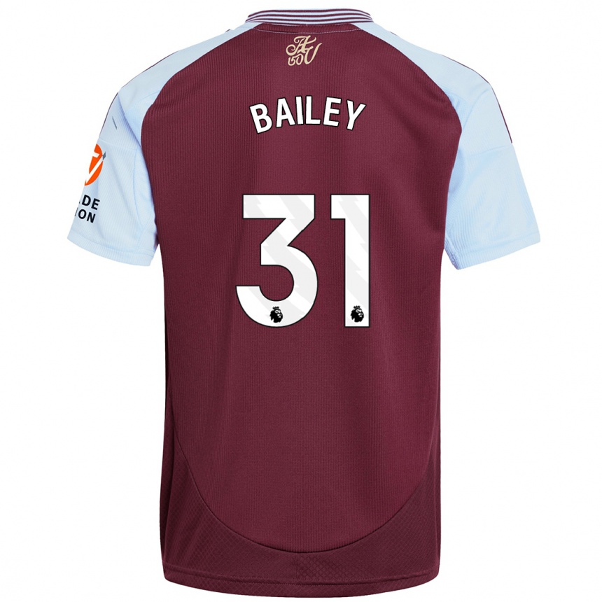 Kids Football Leon Bailey #31 Burgundy Sky Blue Home Jersey 2024/25 T-Shirt Nz