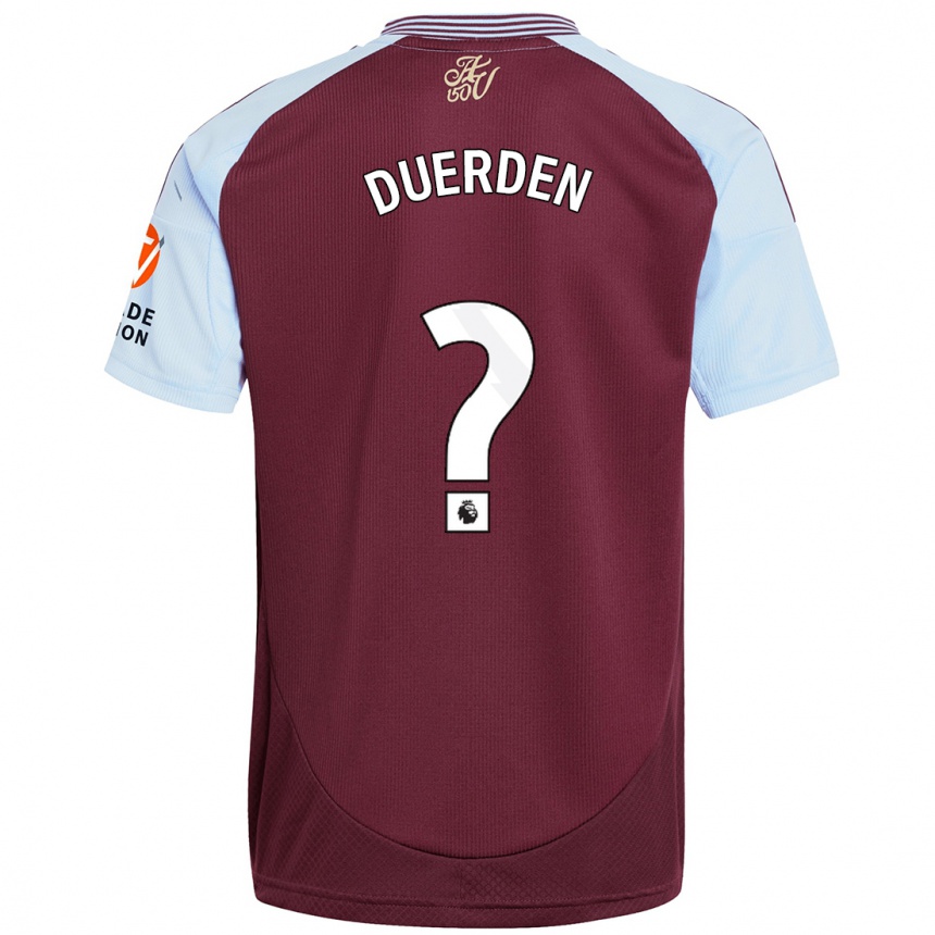 Kids Football Archie Duerden #0 Burgundy Sky Blue Home Jersey 2024/25 T-Shirt Nz