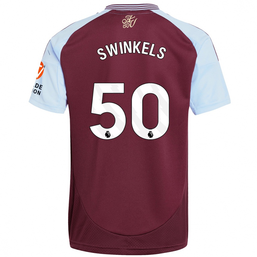 Kids Football Sil Swinkels #50 Burgundy Sky Blue Home Jersey 2024/25 T-Shirt Nz